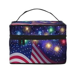 Feuerwerk Amerikanische Flagge 4. Juli große Kapazität tragbare wasserdichte Kosmetiktasche 23 x 17 x 16 cm für Reisen, Outdoor-Sport, Hochzeitsbegleiter, Schwarz , Einheitsgröße von MYGANN