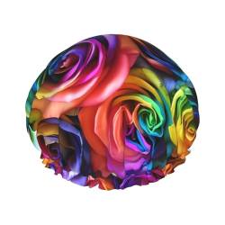 Rainbow Rose Wiederverwendbare Doppelschichtige wasserdichte Duschhaube mit elastischer Schnur für Hausreinigung Gesichtspflege Dusche von MYGANN
