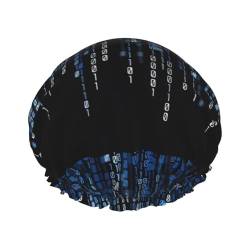 The Blue Binary Wiederverwendbare Doppellagige wasserdichte Duschhaube mit elastischer Kordel für Hausreinigung Gesichtspflege Dusche von MYGANN