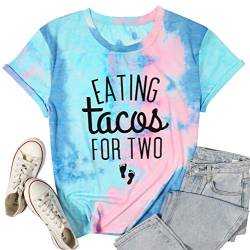 Eating Tacos for Two Umstandsshirt Niedlich Grafik Buchstabendruck T-Shirt Schwangerschaft Ankündigung Kurzarm Tees Tops, Batik, Groß von MYHALF