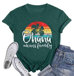Hawaii-Hemden für Damen, Ohana bedeutet Familien-Shirt, Hawaii, tropische Grafik-T-Shirts, Sommer, Strand, Tops, Urlaub, Camping, Outfits, Grün , Mittel von MYHALF