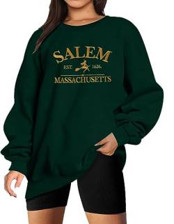MYHALF Halloween Sweatshirts Frauen Oversized Salem Massachusetts Shirts Hocus Pocus Tees Tops Herbst Urlaub Rundhals Pullover, Green a, M von MYHALF