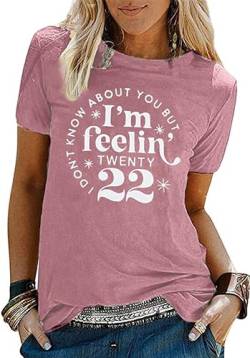 MYHALF T-Shirt mit Aufschrift "I'm Feeling 22", für Damen, Konzert-Outfit, Musikliebhaber, Vintage-Fans, Geschenk, T-Shirt, Country-Musik-Tops, Pink, X-Groß von MYHALF