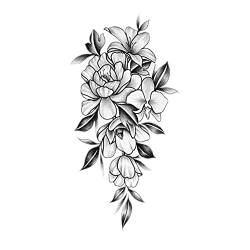 5 Blatt Tattoo-Aufkleber, Tattoo-Aufkleber, wasserdicht, für Frauen, langlebig, Simulation, sexy Rücken, Arm, Schwarz und Weiß, einfarbige Blumen-Tattoos von MYIESAXL
