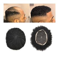Haarteil für Männer 6 mm Afro-Lockenhaar-Toupet for schwarze Männer, 6 Zoll, 120% Dichte, verworrenes lockiges indisches Echthaar-Ersatzsystem mit vollständiger französischer Spitzenbasis Perücke Män von MYJ46DYSY