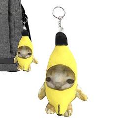 MYJIO Bananenkatze Schlüsselanhänger - Schlüsselanhänger mit weinenden Geräuschen der Bananenkatze | Weinender Katzen-Schlüsselanhänger, Bananen-Meow-Puppen-Schlüsselanhänger, süßer Kot- von MYJIO