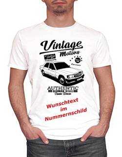 Herren T-Shirt 190 W201 Vintage mit Wunschtext (Weiss, L) von MYLEZ