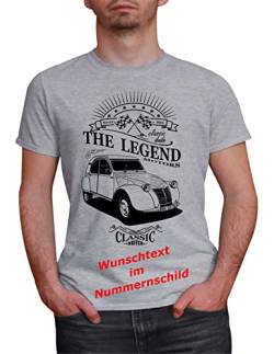 Herren T-Shirt Ente 2CV Classic mit Wunschtext (Grau, 2XL) von MYLEZ