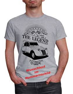 Herren T-Shirt Ente 2CV Classic mit Wunschtext (Grau, XL) von MYLEZ