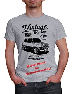 Herren T-Shirt Mini Cooper Vintage mit Wunschtext (Grau, M) von MYLEZ