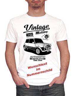 Herren T-Shirt Mini Cooper Vintage mit Wunschtext (Weiss, 2XL) von MYLEZ