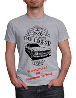 Herren T-Shirt Mustang Classic mit Wunschtext (Grau, L) von MYLEZ