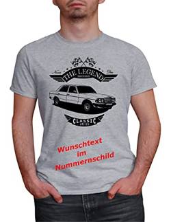 Herren T-Shirt W123 Legend mit Wunschtext (Grau, XL) von MYLEZ