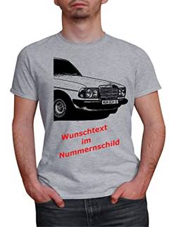Herren T-Shirt W123 Motiv mit Wunschtext (Grau, M) von MYLEZ