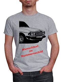 Herren T-Shirt W123 Motiv mit Wunschtext (Grau, XL) von MYLEZ