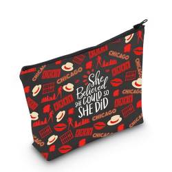 MYSOMY Chicago-Musik-inspiriertes Geschenk "She Believed She Could So She Did" Kosmetiktasche, Chicago-Musiktheater-Fans, Geschenk für Frauen und Mädchen, Chicago Bag, Modern von MYSOMY