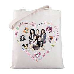 MYSOMY K-Pop Girl Group NJeans Canvas-Tragetasche, NJeans, Cartoon-Charakter, wiederverwendbare Einkaufstasche, K-Pop-Musikliebhaber, Geschenk, K-Pop-Merchandise-Artikel, Njeans Tb, 13.7inch*15inch von MYSOMY