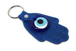 MYSTIC JEWELS By Dalia Schlüsselanhänger türkisches Auge mit Hamsa und Kristall und Leder - für Glück und böses Auge (Blau) von MYSTIC JEWELS