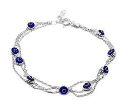 MYSTIC JEWELS by Dalia 19 cm Armband aus Silber mit bösen Augen, dreifache Kette mit kleinen Augen, für Glück, Kristall… (Navy Blau) von MYSTIC JEWELS