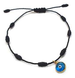 MYSTIC JEWELS by Dalia – Armband Kabbalah – Kordel 7 Knoten aus rotem Draht mit einem kleinen Auge aus 925 Silber vergoldet – Unisex – verstellbar – Schutz vor bösen Augen, Glück – Good Luck (Schwarz) von MYSTIC JEWELS