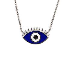 MYSTIC JEWELS by Dalia - Augenkette mit Wimpern - 925 Sterling Silber Emaille in Blau für Glück (Silber) von MYSTIC JEWELS