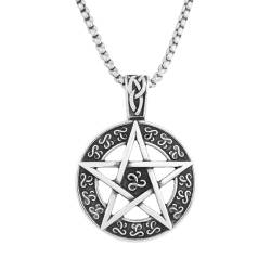 MYYCYCV Halskette Anhänger Herren Flow Halskette rund Pentagramm Anhänger Vintage Casting Schmuck Accessoires Männer Geschenk von MYYCYCV