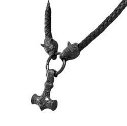 MYYCYCV Halskette Anhänger Nordische Wikinger Halskette gewebter Hammer Keltischer Wolf Kopf Halskette Herren langer Schmuck Geschenk von MYYCYCV