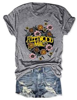 Damen Rockband T-Shirts Vintage Rockmusik Grafik Tees Sommer Casual Kurzarm Konzertshirt Tops, Grau, XX-Large von MZEAZRK