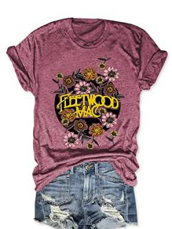 Damen Rockband T-Shirts Vintage Rockmusik Grafik Tees Sommer Casual Kurzarm Konzertshirt Tops, Pink, X-Groß von MZEAZRK
