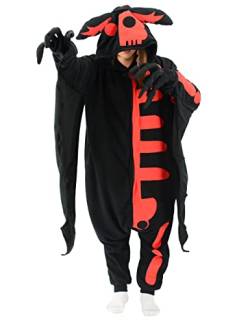 Mothman Halloween Onesie Erwachsene Pyjama Cosplay Tier Homewear Nachtwäsche Jumpsuit Kostüm für Damen Herren, Totenkopf Mottenmann Onesie, XL von MZMZZU