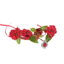 Elfenkrone KopfstüCk Waldfeen-Elfen-Kronen-Stirnband, grün, V-Form, Blumenkranz, Hochzeit, Braut-Kopfbedeckung mit Edelstein-Anhänger for Frauen und Mädchen Tiara Und Elfen Ohren Set (Color : FC1583R von MZPOZB