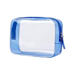 PVC-Transparentbeutel 1pc PVC Frauen Make-Up Taschen Transparente Kosmetik Tasche Beauty Case Zipper Klar Reise Veranstalter Lagerung Bad Kulturbeutel Waschen Beutel Clear Bag (Color : Blue) von MZPOZB