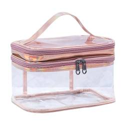 PVC-Transparentbeutel Kosmetiktasche Tragbare transparente Make-up-Tasche Aufbewahrungstasche Handtasche for Toilettenartikel Kosmetik Reiseveranstalter Clear Bag (Color : Pink) von MZPOZB