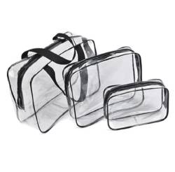 PVC-Transparentbeutel Reise-PVC-Kosmetiktaschen for Damen, transparent, mit Reißverschluss, Make-up-Taschen, Organizer, Bad, Wäsche, Make-up, Handtaschen Clear Bag (Color : Black, Size : 1pc Small b von MZPOZB