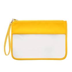 PVC-Transparentbeutel Tragbare Snack-Aufbewahrungstasche, transparente Nylon-Make-up-Kosmetiktasche, Buchstaben-Patches, transparente Reise-Organizer-Beutel Clear Bag (Color : Yellow) von MZPOZB