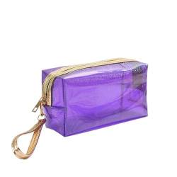 PVC-Transparentbeutel Transparente Make-Up-Kits Lagerung Tasche Weibliche Kulturbeutel Schwimmen Tasche Organizer PVC Frauen Beauty Case Kosmetik Tasche Clear Bag (Color : Purple) von MZPOZB