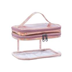 PVC-Transparentbeutel Transparente Make-up-Tasche, große Kapazität, trockene und nasse Trennung, wasserdichter Kulturbeutel, tragbare Reise-Kosmetik-Aufbewahrungstasche Clear Bag (Color : Pink) von MZPOZB