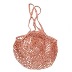 Tragbare Baumwoll-Netztasche Tragbare Einkaufsnetzbeutel for Obst, Gemüse, Netzbeutel, Aufbewahrungshandtasche, Baumwolle, faltbare Tasche for den Lebensmitteleinkauf Netztasche ( Color : Nude Pink , von MZPOZB