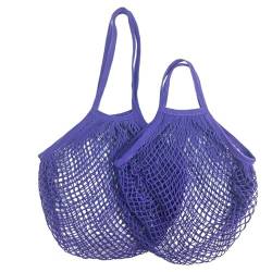 Tragbare Baumwoll-Netztasche Tragbare waschbare Baumwoll-Mesh-String-Handtasche mit kurzem Griff, Netztasche, wiederverwendbare Einkaufstüten, Obst- und Gemüsebeutel Netztasche ( Color : Purple , Size von MZPOZB