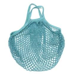 Tragbare Baumwoll-Netztasche Tragbare wiederverwendbare Einkaufstaschen, Obst- und Gemüsebeutel, waschbare Baumwoll-Mesh-Schnur-Handtasche, Netztasche mit kurzem Griff Netztasche ( Color : Blue , Size von MZPOZB