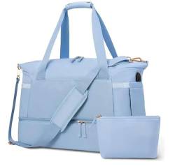 Weekender Bag Sportreise-Seesack, Übernachtungstasche mit Nasstasche und Schuhfach Duffel-Reisetasche (Color : Light Blue) von MZPOZB