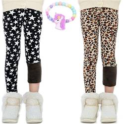 MZSYLK Mädchen Fleece Gefüttert Leggings Set Dicke Thermohose Baumwolle Bunt Mädchen Winter Warme Hosen Floral Bedruckte Strumpfhose, 01, 7-8 Jahre von MZSYLK