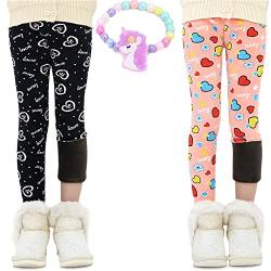 MZSYLK Mädchen Fleece Gefütterte Leggings Set Dicke Thermohose Baumwolle Bunte Mädchen Winter Warme Hose Blumendruck Strumpfhose, 02, 4-5 Jahre von MZSYLK