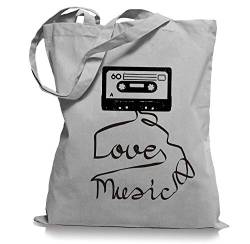 Love Music Cassette 80er Tape Achtziger Stoffbeutel Tragetasche/Bag/Jutebeutel WM1-lightgrey von Ma2ca
