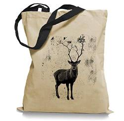 Ma2ca Deer Birds Hirsch Tragetasche/Bag/Jutebeutel WM2-black von Ma2ca