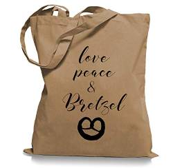 Ma2ca Love Peace und Bretzel Brezel Tragetasche/Bag/Jutebeutel WM1-caramell von Ma2ca