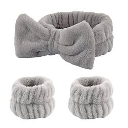 1 Stück Spa Bowknot Haarbänder mit 2er Handgelenk-Spa-Armbänder Coral Fleece Elastisches Makeup Stirnbänder für Frauen Duschen Gesicht Waschen Yoga Sport Stirnband Handgelenk Waschband Set (E) von MaNMaNing