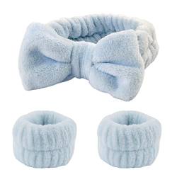 1 Stück Spa Bowknot Haarbänder mit 2er Handgelenk-Spa-Armbänder Coral Fleece Elastisches Makeup Stirnbänder für Frauen Duschen Gesicht Waschen Yoga Sport Stirnband Handgelenk Waschband Set (F) von MaNMaNing