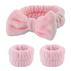 1 Stück Spa Bowknot Haarbänder mit 2er Handgelenk-Spa-Armbänder Coral Fleece Elastisches Makeup Stirnbänder für Frauen Duschen Gesicht Waschen Yoga Sport Stirnband Handgelenk Waschband Set (G) von MaNMaNing