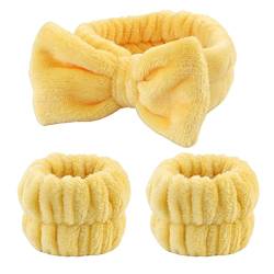 1 Stück Spa Bowknot Haarbänder mit 2er Handgelenk-Spa-Armbänder Coral Fleece Elastisches Makeup Stirnbänder für Frauen Duschen Gesicht Waschen Yoga Sport Stirnband Handgelenk Waschband Set (I) von MaNMaNing